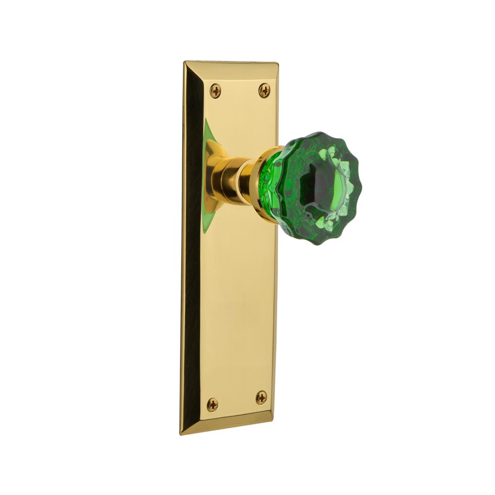 Nostalgic Warehouse NYKCRE Colored Crystal New York Plate Passage Crystal Emerald Glass Door Knob in Polished Brass